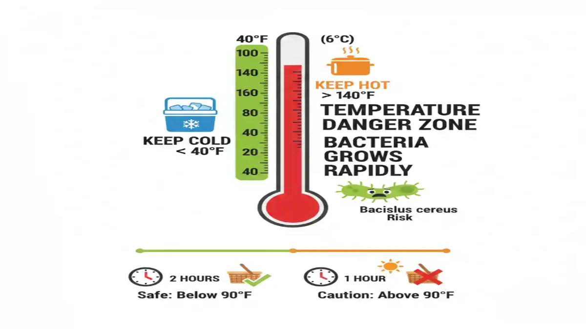 Infographic showing safe food temperatures and danger zone for bacterial growth
